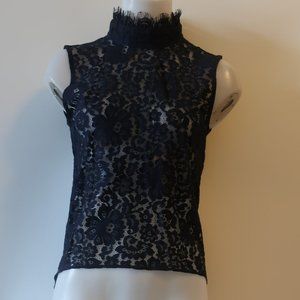 Roseanna Navy Blue Lace Sleeveless Blouse Sz 34/XS *